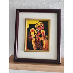 Vtg  Mother Daughter Acrylic By J. Rafael Signed   8.5"x6.5" Canvas + Frame